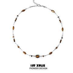 1ST XULIE "Desert Sunset" Tiger's Eye Stone Necklace in 925 Sterling Silver - Lifestyle Shot