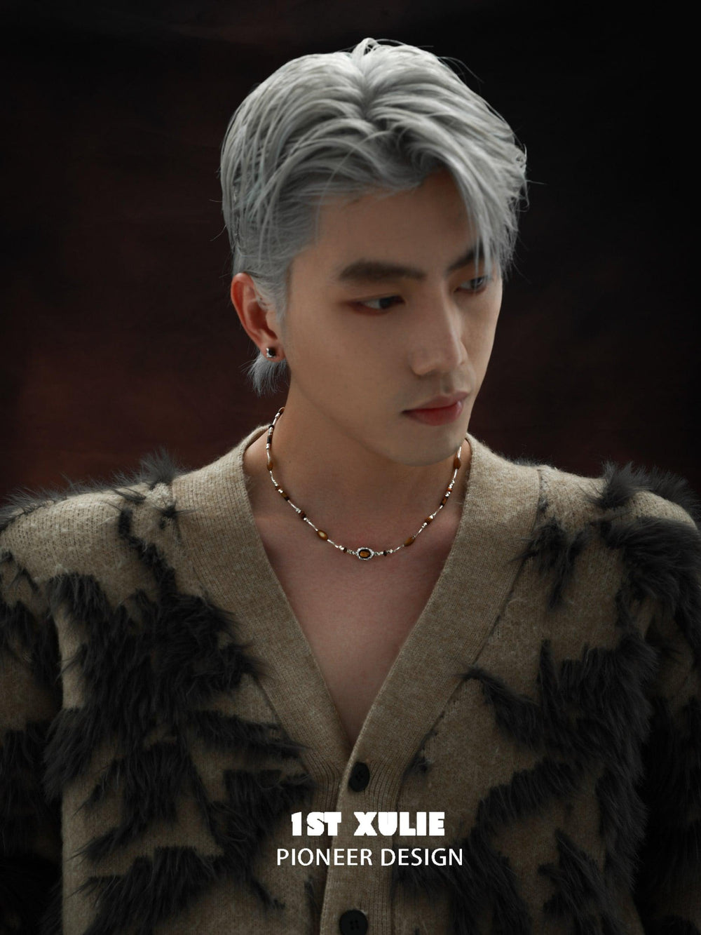 1ST XULIE "Desert Sunset" Tiger's Eye Stone Necklace in 925 Sterling Silver - On Model