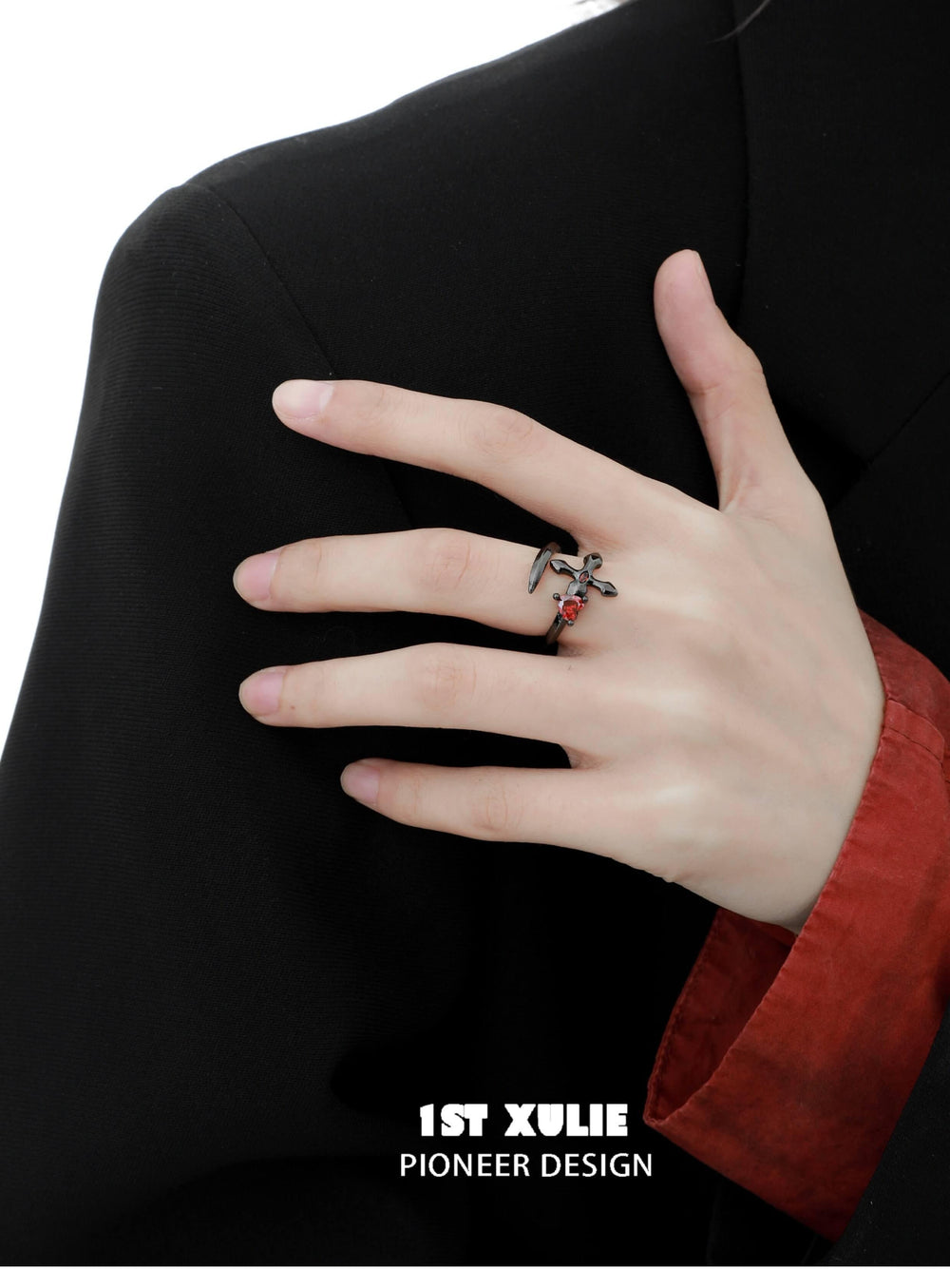 1ST XULIE "Forbidden Love" Twisted Sword Ring in 925 Sterling Silver - Angled View