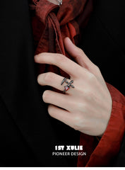 1ST XULIE "Forbidden Love" Twisted Sword Ring in 925 Sterling Silver - On Model Close-Up