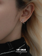 1ST XULIE "Silver Angel" Dainty Twisted Zircon Huggie Hoop Earrings in 925 Sterling Silver - Side View