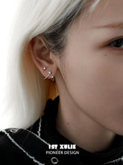 1ST XULIE "Silver Angel" Dainty Twisted Zircon Huggie Hoop Earrings in 925 Sterling Silver - Detail Shot