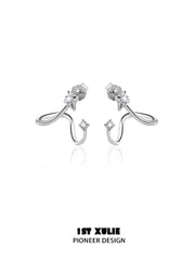 1ST XULIE "Silver Angel" Dainty Twisted Zircon Huggie Hoop Earrings in 925 Sterling Silver - Product View