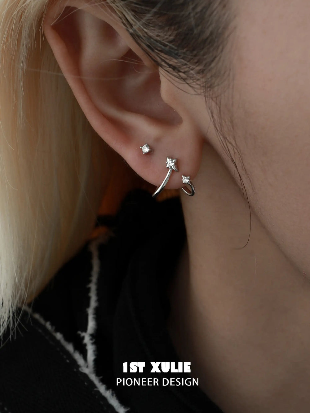 1ST XULIE "Silver Angel" Dainty Twisted Zircon Huggie Hoop Earrings in 925 Sterling Silver - On Model