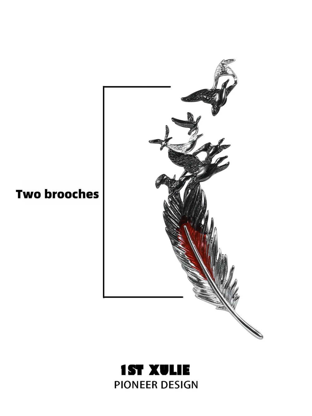 1ST XULIE Jewelry "Soaring Cranes" Two-Piece Crane Feather Brooch in Platinum Plated - Lifestyle Shot