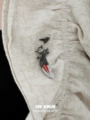 1ST XULIE Jewelry "Soaring Cranes" Two-Piece Crane Feather Brooch in Platinum Plated - On Model