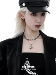 1ST XULIE "Snake Bite" Two-Tone Zirconia Statement Huggie Hoop Earrings in Platinum & 18K Black Gold Plating - Product View