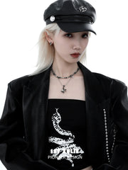 1ST XULIE "Snake Bite" Two-Tone Zirconia Statement Huggie Hoop Earrings in Platinum & 18K Black Gold Plating - Texture Detail