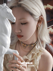 1ST XULIE "DREAM HORSE" Detachable Unicorn Moon & Star Drop Earrings in 18K Gold & Platinum Plate - Detail Shot