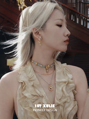 1ST XULIE "DREAM HORSE" Detachable Unicorn Moon & Star Drop Earrings in 18K Gold & Platinum Plate - On Model