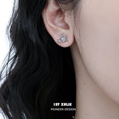 1ST XULIE "Cat's Gaze" Upside Down Cat Head Dangle Earrings in Platinum Plated Brass - Detail Shot