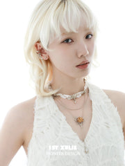 1ST XULIE Jewelry "Lace Rose" Victorian Lace Floral Necklace in 18K Gold Plated Brass - Angle View 2