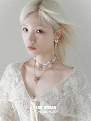 1ST XULIE Jewelry "Lace Rose" Victorian Lace Floral Necklace in 18K Gold Plated Brass - On Model