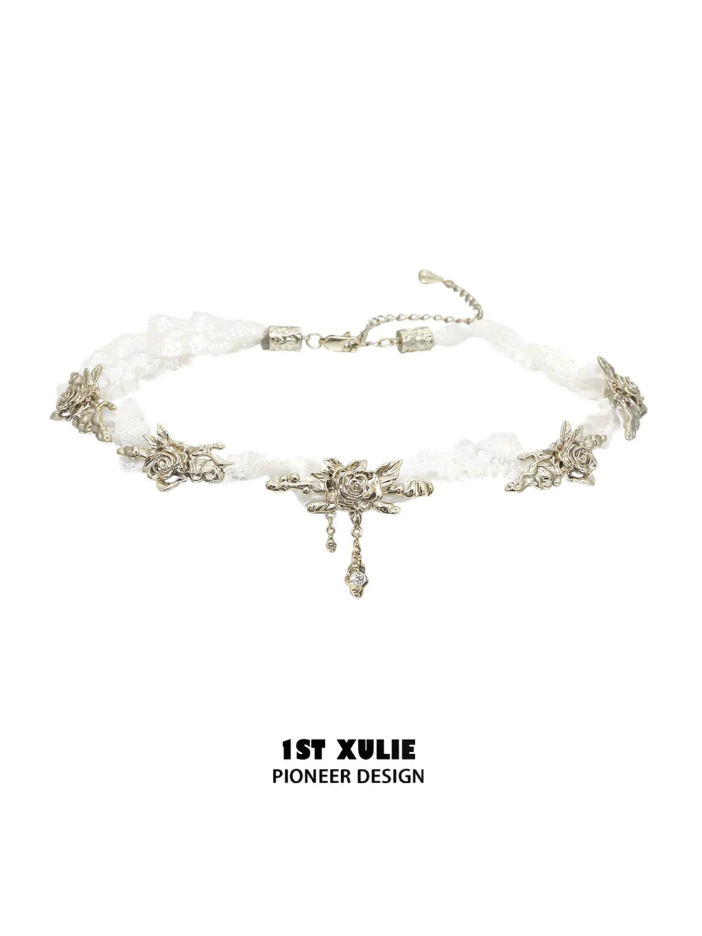 1ST XULIE Jewelry "Lace Rose" Victorian Lace Floral Necklace in 18K Gold Plated Brass - Packaging View