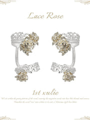 1ST XULIE Jewelry "Lace Rose" Vintage Two-Tone Victorian Rose Ear Cuffs in Light Gold Plated Brass - Back View