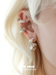 1ST XULIE Jewelry "Lace Rose" Vintage Two-Tone Victorian Rose Ear Cuffs in Light Gold Plated Brass - Texture Details