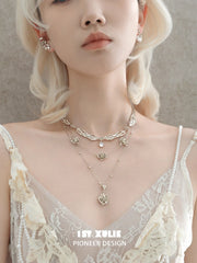 1ST XULIE Jewelry "Lace Rose" Victorian Rose Pendant Necklace in Light Gold - Detail Shot