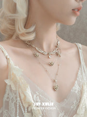 1ST XULIE Jewelry "Lace Rose" Victorian Rose Pendant Necklace in Light Gold - Product View
