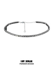 1ST XULIE "MONOLOGUES" Vintage Black Agate Tassel Lariat Necklace in Oxidized Silver Plated - Packaging View