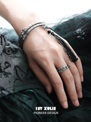 1ST XULIE Jewelry "MONOLOGUES" Vintage Chinoiserie Tassel Bangle in Antique Silver Plated - Product View