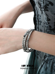 1ST XULIE Jewelry "MONOLOGUES" Vintage Chinoiserie Tassel Bangle in Antique Silver Plated - Side View