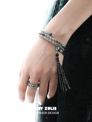 1ST XULIE Jewelry "MONOLOGUES" Vintage Chinoiserie Tassel Bangle in Antique Silver Plated - Texture Shot