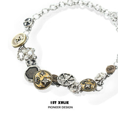 1ST XULIE "Starfall" Vintage Coin Pendant Choker in 18K Gold and Rhodium Plated - Detail Shot