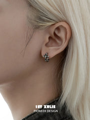 1ST XULIE "Irises" Vintage Cross Charm Huggie Hoop Earrings in 925 Sterling Silver - On Model Close-up