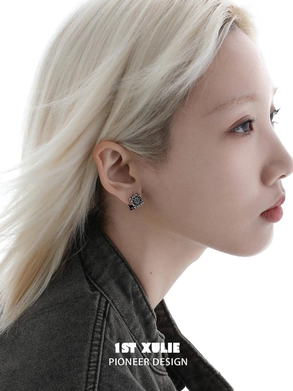 1ST XULIE Jewelry "Irises" Vintage Cross Huggie Hoop Earrings in Rhodium Plated Brass - Lifestyle Shot
