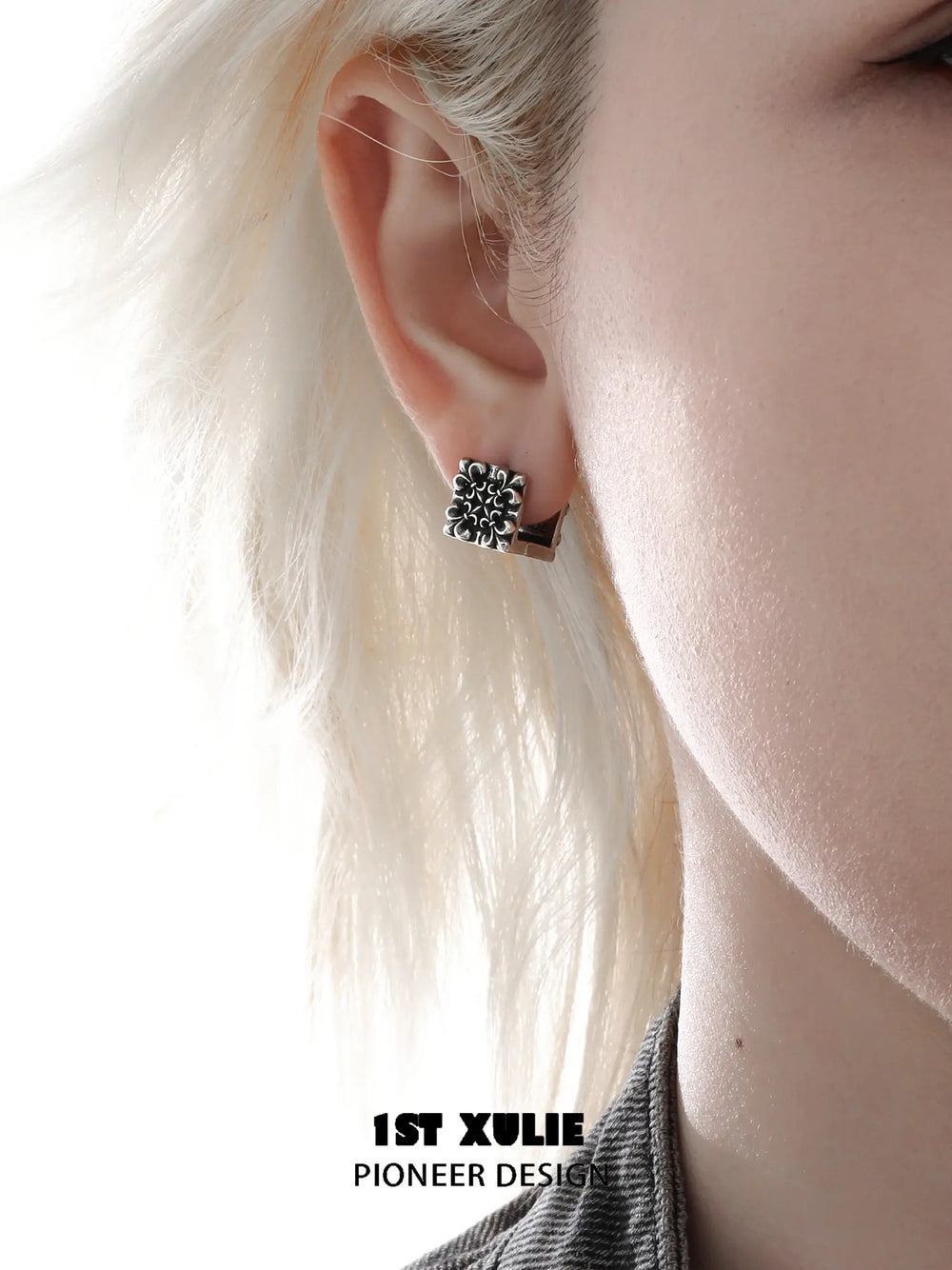 1ST XULIE Jewelry "Irises" Vintage Cross Huggie Hoop Earrings in Rhodium Plated Brass - Size Comparison