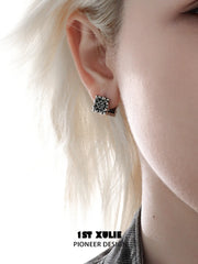 1ST XULIE Jewelry "Irises" Vintage Cross Huggie Hoop Earrings in Rhodium Plated Brass - Size Comparison