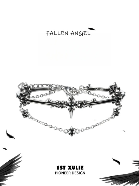 1ST XULIE Jewelry "FALLEN ANGEL" Vintage Fallen Angel Bangle in Antiqued Silver - Detail Shot