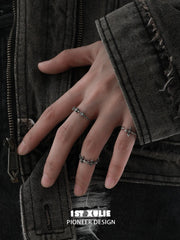 1ST XULIE Jewelry "Irises" Vintage Fleur-de-Lis Cross Pinky Ring in 925 Sterling Silver - On Model
