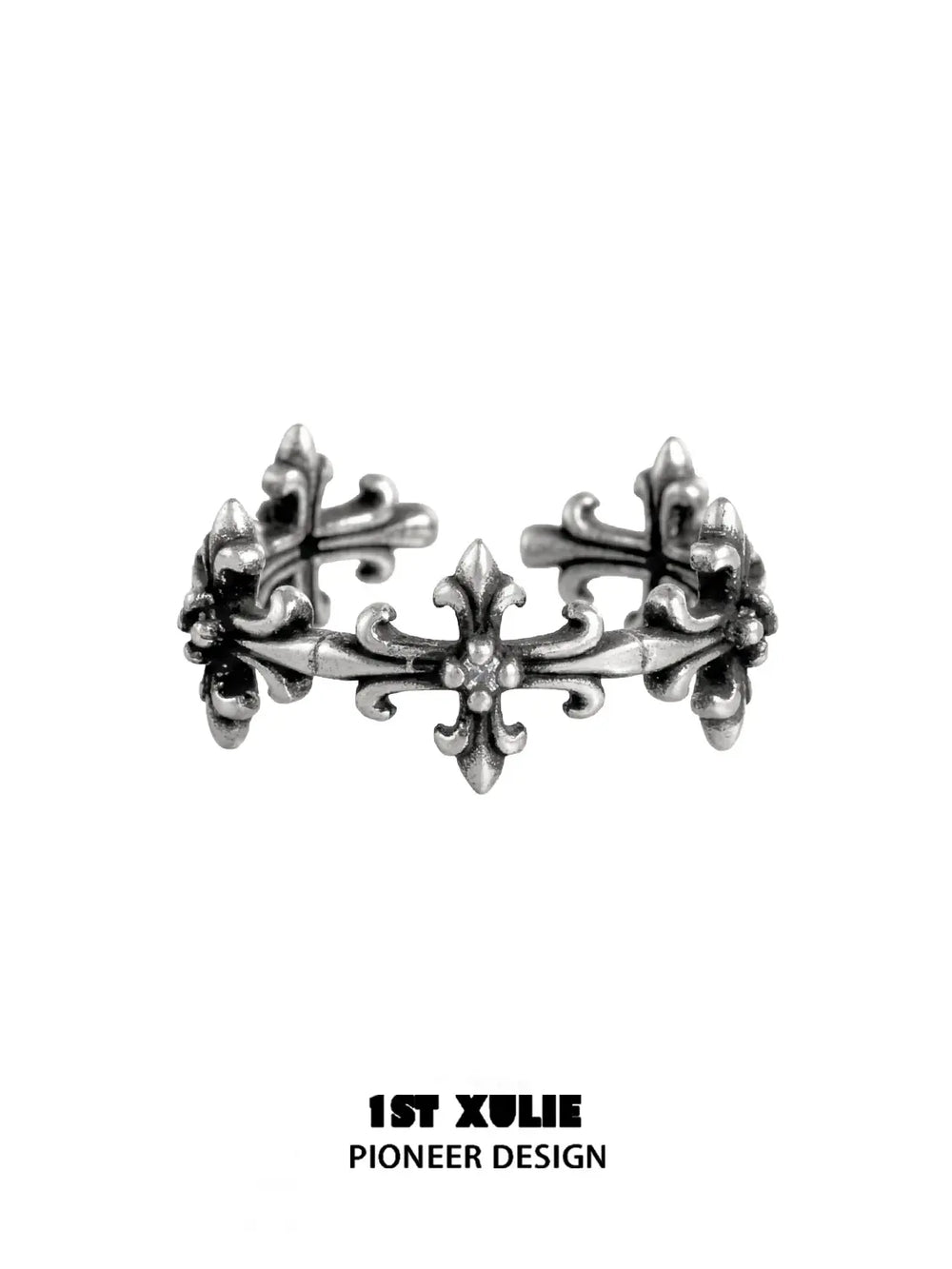 1ST XULIE Jewelry "Irises" Vintage Fleur-de-Lis Cross Pinky Ring in 925 Sterling Silver - Size Comparison