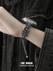 1ST XULIE Jewelry "Irises" Vintage Fleur-de-lis Cross Watch Band in Antique Silver Finish - Product View