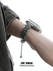 1ST XULIE Jewelry "Irises" Vintage Fleur-de-lis Cross Watch Band in Antique Silver Finish - On Model