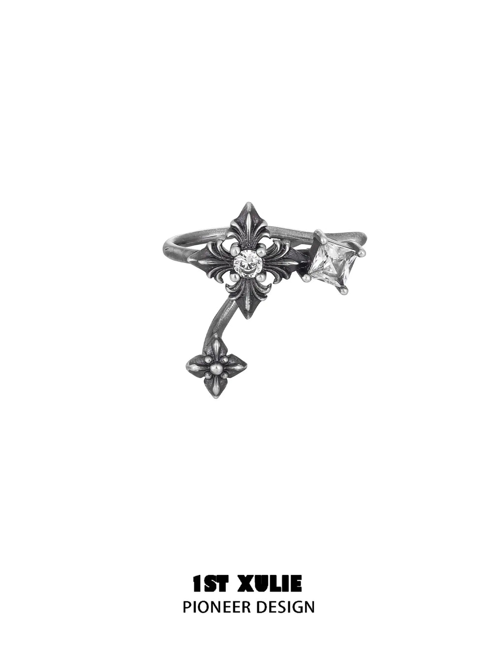 1ST XULIE Jewelry "Irises" Vintage Fleur-de-Lis Ear Cuff in 925 Sterling Silver - Angle 2