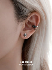 1ST XULIE "Irises" Vintage Fleur-de-lis Ear Cuffs in Platinum Plate - Detail Shot