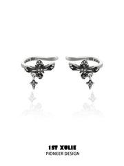 1ST XULIE "Irises" Vintage Fleur-de-lis Ear Cuffs in Platinum Plate - Packaging View