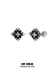 1ST XULIE "Irises" Vintage Fleur-de-Lis Stud Earrings in 925 Sterling Silver - Back View