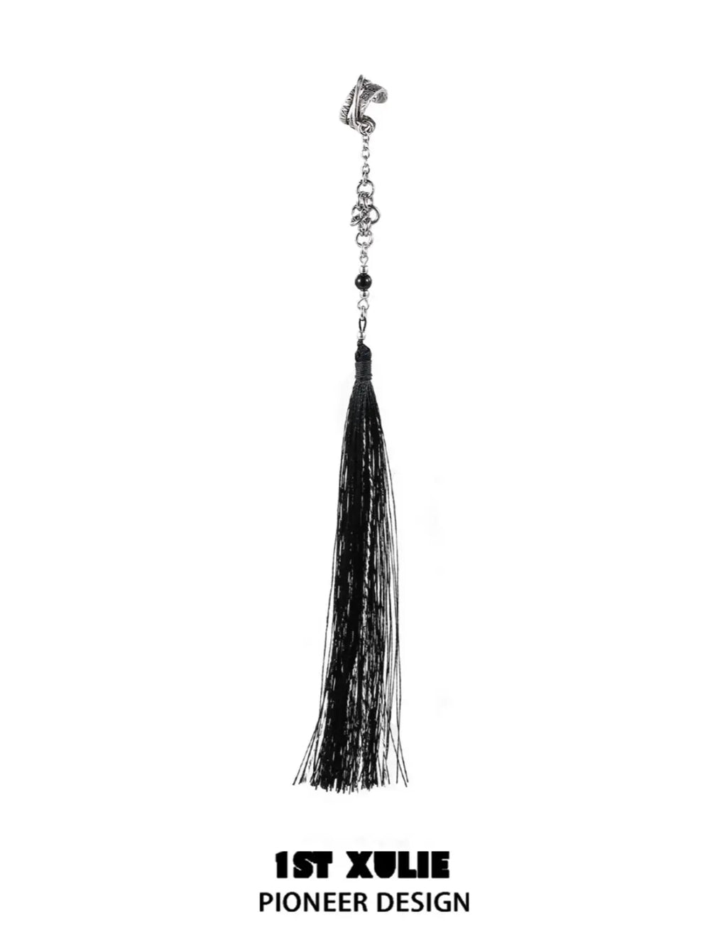 1ST XULIE "MONOLOGUES" Vintage Flowing Tassel Ear Cuffs in Platinum Plated - Back View