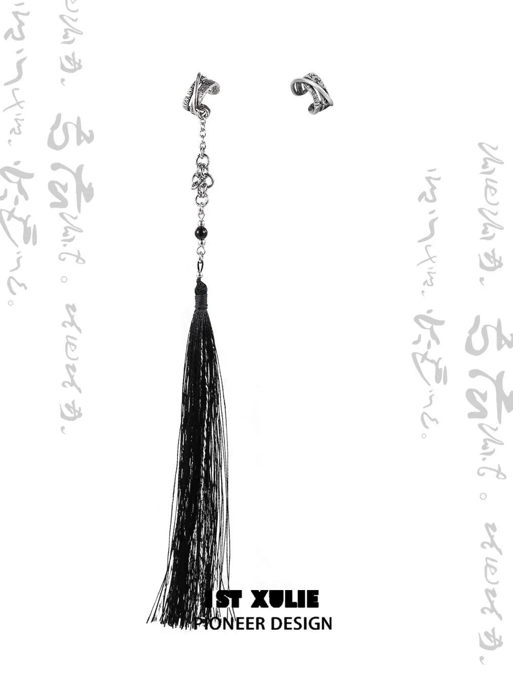 1ST XULIE "MONOLOGUES" Vintage Flowing Tassel Ear Cuffs in Platinum Plated - Lifestyle Shot