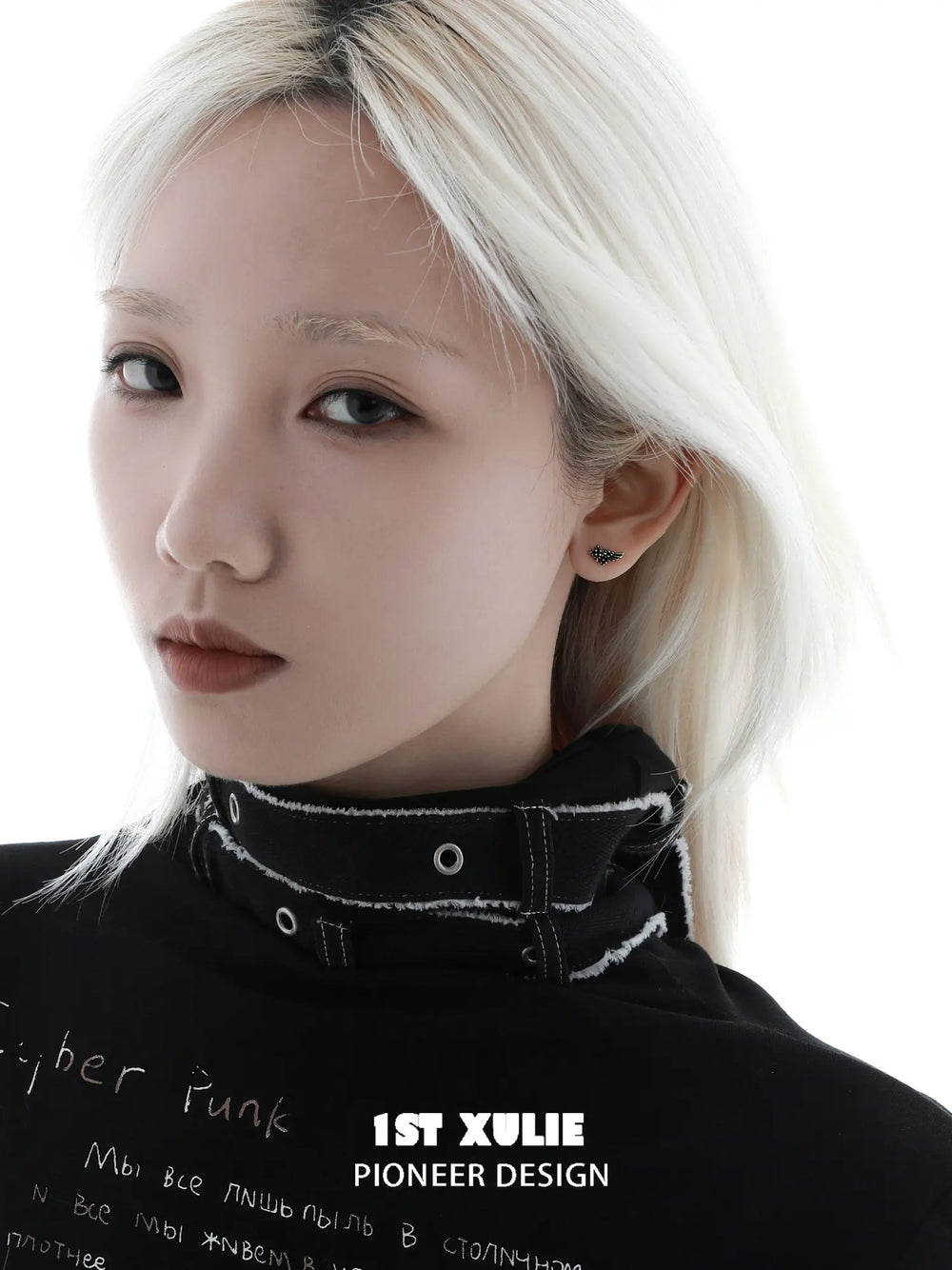 1ST XULIE Jewelry "FALLEN ANGEL" Vintage Gothic Fallen Angel Wing Stud Earrings in Oxidized Silver Plated Brass - On Model