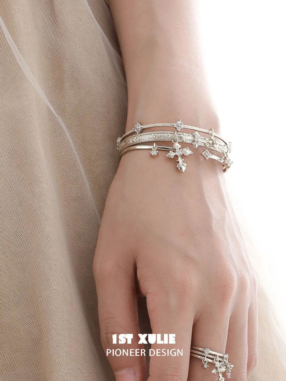 1ST XULIE Jewelry "Bastet" Vintage Iris Adjustable Bangle in 18K Gold Plated - Side View