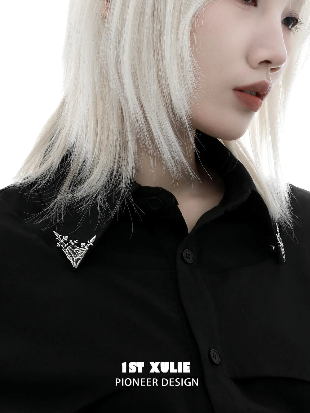 1ST XULIE "Irises" Vintage Iris Brooches in Oxidized Silver Plate - On Model