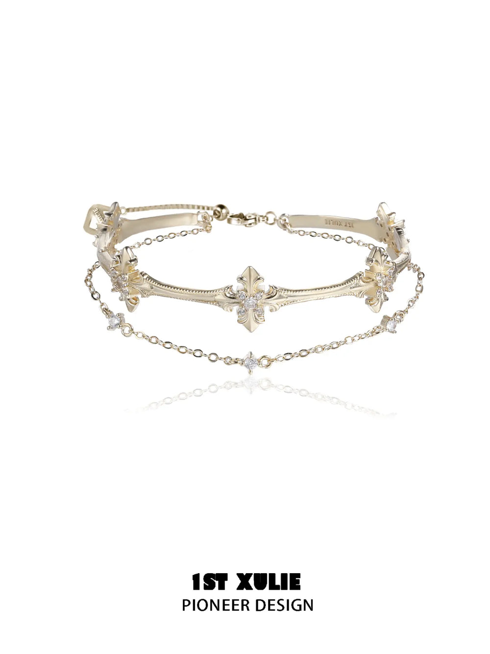 1ST XULIE Jewelry "Bastet" Vintage Iris Charm Bracelet in Rhodium Plated Brass - Angle 1