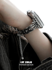 1ST XULIE "Irises" Vintage Iris Fleur-de-Lis Watch Band in Antiqued Silver Plate - Lifestyle Shot