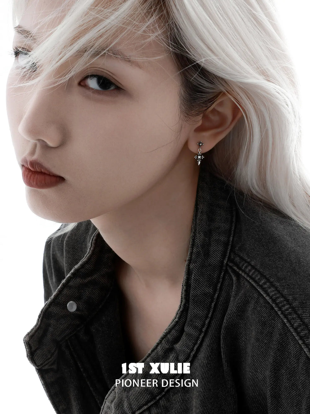 1ST XULIE Jewelry "Irises" Vintage Iris Flower Dangle Earrings in Oxidized Silver Finish - On Model