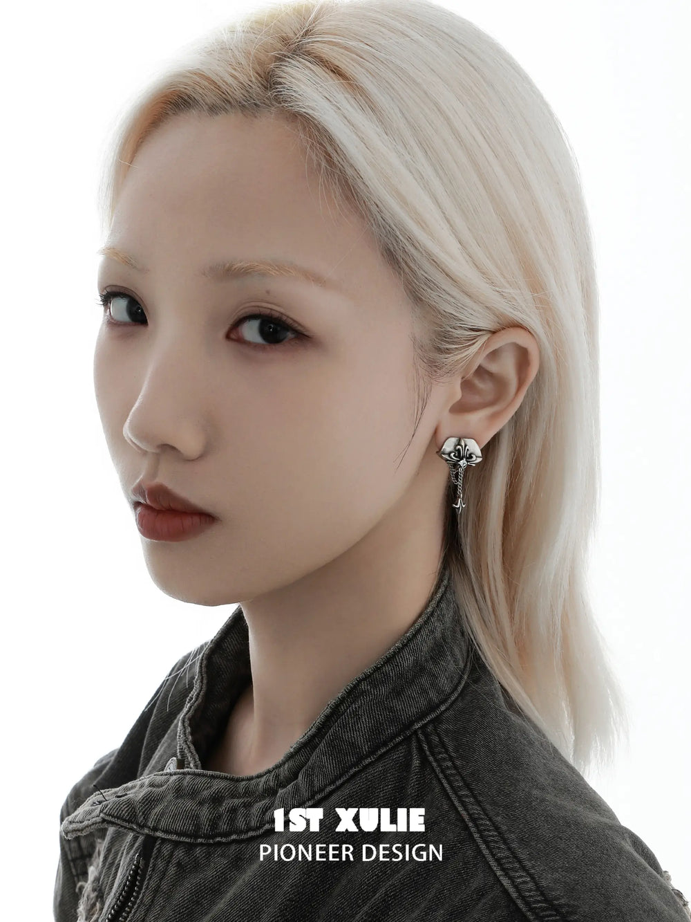 1ST XULIE "Irises" Vintage Iris Flower Stud Earrings with Antiqued Finish - Angle View