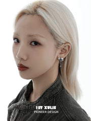 1ST XULIE "Irises" Vintage Iris Flower Stud Earrings with Antiqued Finish - Angle View